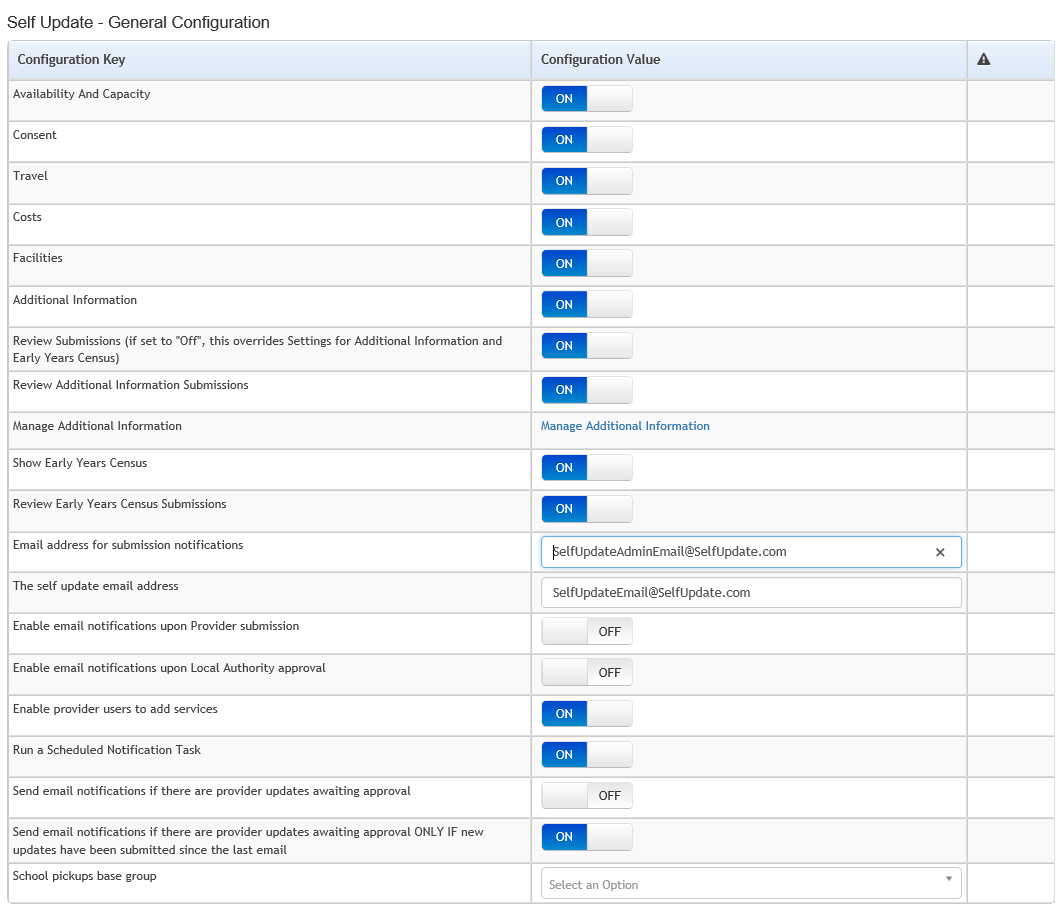 Self Update Software Example Configure the Self Update Portal